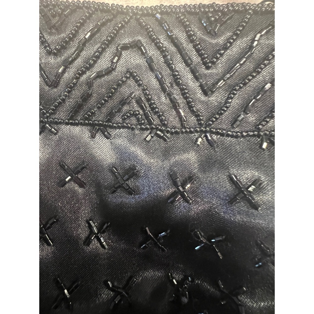 Vintage Unique Mini Micro Shoulder Purse Beaded Black Satin Evening Bag Dainty - Picture 2 of 6